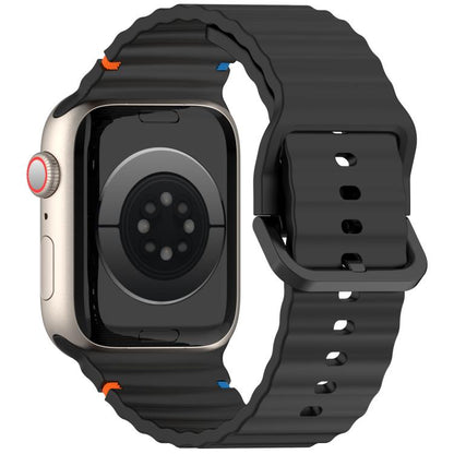 For Apple Watch 42mm / 41mm / 40mm / 38mm Kalebol Wavy Grain Stitched Silicone Watch Band(Black) - Watch Bands by Kalebol | Online Shopping UK | buy2fix