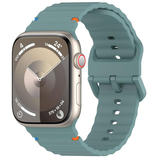 For Apple Watch 42mm / 41mm / 40mm / 38mm Kalebol Wavy Grain Stitched Silicone Watch Band(Pine Green) - Watch Bands by Kalebol | Online Shopping UK | buy2fix