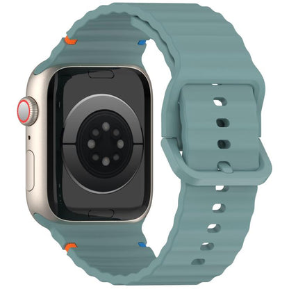 For Apple Watch 42mm / 41mm / 40mm / 38mm Kalebol Wavy Grain Stitched Silicone Watch Band(Pine Green) - Watch Bands by Kalebol | Online Shopping UK | buy2fix
