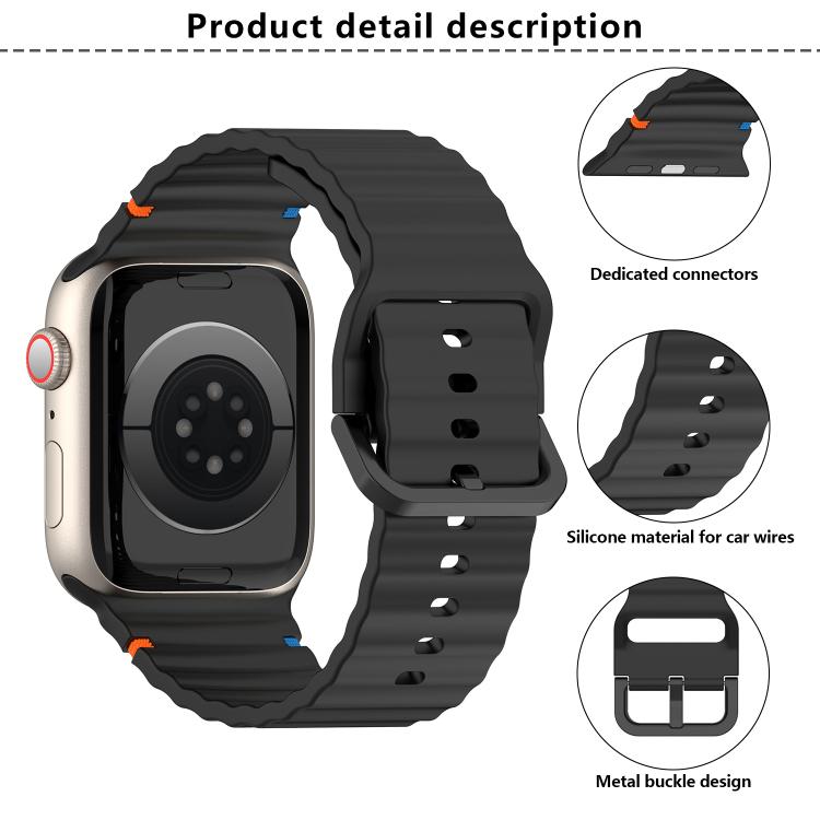 For Apple Watch 42mm / 41mm / 40mm / 38mm Kalebol Wavy Grain Stitched Silicone Watch Band(Black) - Watch Bands by Kalebol | Online Shopping UK | buy2fix