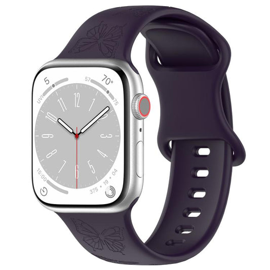 For Apple Watch 42mm / 41mm / 40mm / 38mm Kalebol 8-shaped Buckle Butterfly Embossed Silicone Watch Band(Dark Purple) - Watch Bands by Kalebol | Online Shopping UK | buy2fix