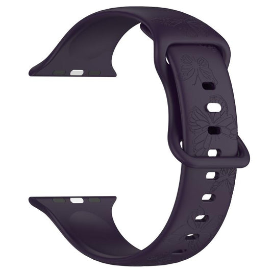 For Apple Watch 42mm / 41mm / 40mm / 38mm Kalebol 8-shaped Buckle Butterfly Embossed Silicone Watch Band(Dark Purple) - Watch Bands by Kalebol | Online Shopping UK | buy2fix