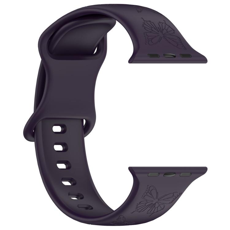 For Apple Watch 42mm / 41mm / 40mm / 38mm Kalebol 8-shaped Buckle Butterfly Embossed Silicone Watch Band(Dark Purple) - Watch Bands by Kalebol | Online Shopping UK | buy2fix