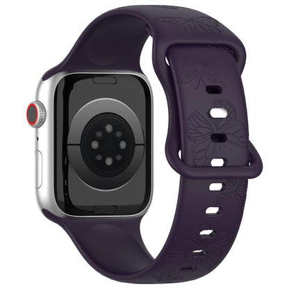For Apple Watch 42mm / 41mm / 40mm / 38mm Kalebol 8-shaped Buckle Butterfly Embossed Silicone Watch Band(Dark Purple) - Watch Bands by Kalebol | Online Shopping UK | buy2fix