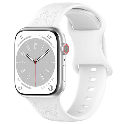 For Apple Watch 42mm / 41mm / 40mm / 38mm Kalebol 8-shaped Buckle Butterfly Embossed Silicone Watch Band(White) - Watch Bands by Kalebol | Online Shopping UK | buy2fix