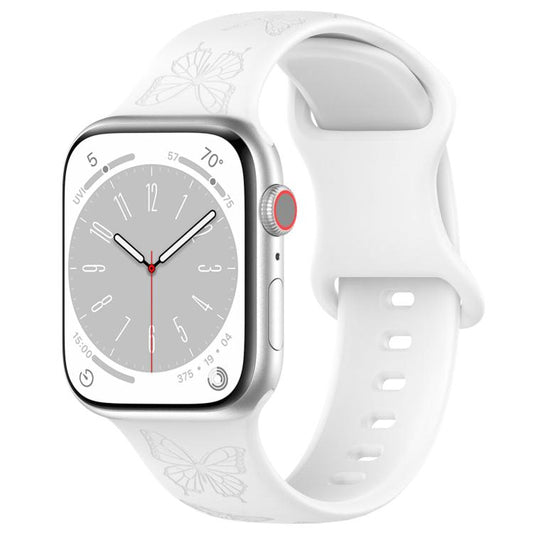 For Apple Watch 42mm / 41mm / 40mm / 38mm Kalebol 8-shaped Buckle Butterfly Embossed Silicone Watch Band(White) - Watch Bands by Kalebol | Online Shopping UK | buy2fix
