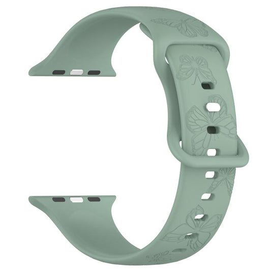 For Apple Watch 42mm / 41mm / 40mm / 38mm Kalebol 8-shaped Buckle Butterfly Embossed Silicone Watch Band(Olive Green) - Watch Bands by Kalebol | Online Shopping UK | buy2fix