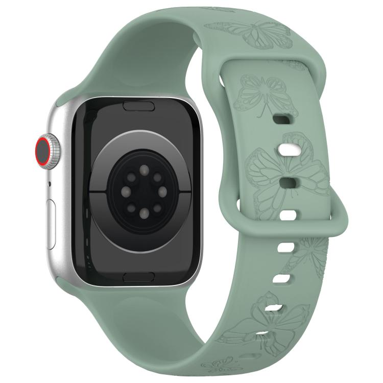 For Apple Watch 42mm / 41mm / 40mm / 38mm Kalebol 8-shaped Buckle Butterfly Embossed Silicone Watch Band(Olive Green) - Watch Bands by Kalebol | Online Shopping UK | buy2fix