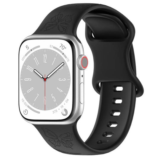 For Apple Watch 42mm / 41mm / 40mm / 38mm Kalebol 8-shaped Buckle Butterfly Embossed Silicone Watch Band(Black) - Watch Bands by Kalebol | Online Shopping UK | buy2fix
