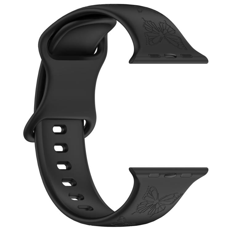 For Apple Watch 42mm / 41mm / 40mm / 38mm Kalebol 8-shaped Buckle Butterfly Embossed Silicone Watch Band(Black) - Watch Bands by Kalebol | Online Shopping UK | buy2fix