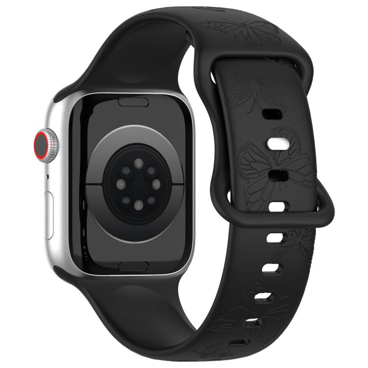 For Apple Watch 42mm / 41mm / 40mm / 38mm Kalebol 8-shaped Buckle Butterfly Embossed Silicone Watch Band(Black) - Watch Bands by Kalebol | Online Shopping UK | buy2fix