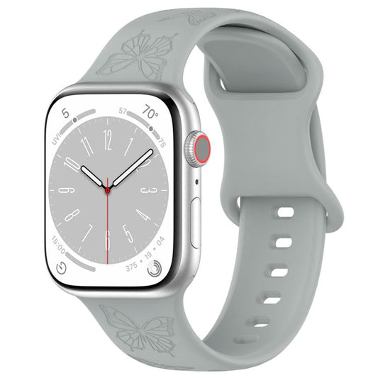 For Apple Watch 42mm / 41mm / 40mm / 38mm Kalebol 8-shaped Buckle Butterfly Embossed Silicone Watch Band(Grey) - Watch Bands by Kalebol | Online Shopping UK | buy2fix