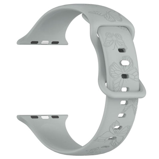 For Apple Watch 42mm / 41mm / 40mm / 38mm Kalebol 8-shaped Buckle Butterfly Embossed Silicone Watch Band(Grey) - Watch Bands by Kalebol | Online Shopping UK | buy2fix