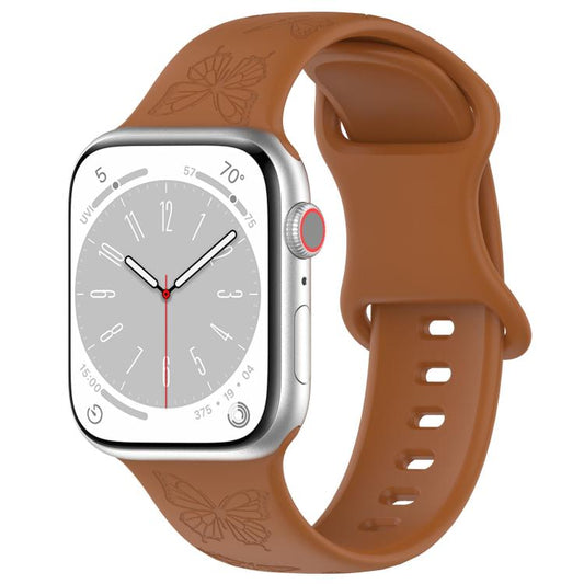 For Apple Watch 42mm / 41mm / 40mm / 38mm Kalebol 8-shaped Buckle Butterfly Embossed Silicone Watch Band(Coffee) - Watch Bands by Kalebol | Online Shopping UK | buy2fix