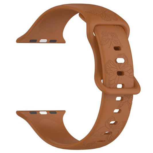 For Apple Watch 42mm / 41mm / 40mm / 38mm Kalebol 8-shaped Buckle Butterfly Embossed Silicone Watch Band(Coffee) - Watch Bands by Kalebol | Online Shopping UK | buy2fix