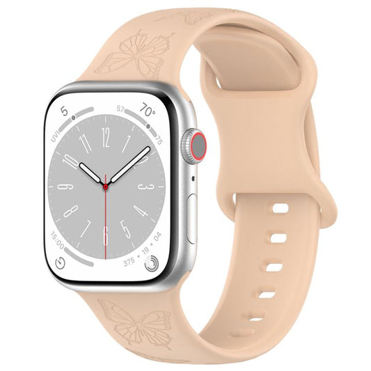 For Apple Watch 42mm / 41mm / 40mm / 38mm Kalebol 8-shaped Buckle Butterfly Embossed Silicone Watch Band(Milk Tea) - Watch Bands by Kalebol | Online Shopping UK | buy2fix