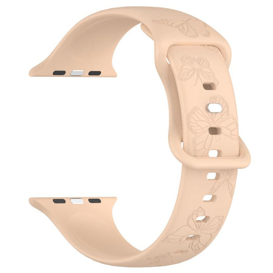 For Apple Watch 42mm / 41mm / 40mm / 38mm Kalebol 8-shaped Buckle Butterfly Embossed Silicone Watch Band(Milk Tea) - Watch Bands by Kalebol | Online Shopping UK | buy2fix