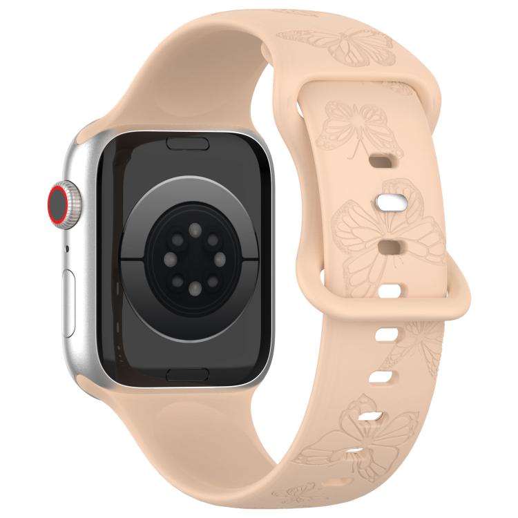 For Apple Watch 42mm / 41mm / 40mm / 38mm Kalebol 8-shaped Buckle Butterfly Embossed Silicone Watch Band(Milk Tea) - Watch Bands by Kalebol | Online Shopping UK | buy2fix