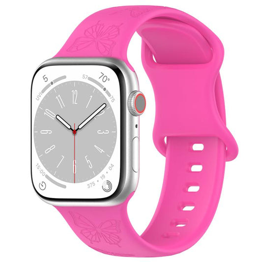 For Apple Watch 42mm / 41mm / 40mm / 38mm Kalebol 8-shaped Buckle Butterfly Embossed Silicone Watch Band(Hot Pink) - Watch Bands by Kalebol | Online Shopping UK | buy2fix