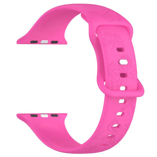 For Apple Watch 42mm / 41mm / 40mm / 38mm Kalebol 8-shaped Buckle Butterfly Embossed Silicone Watch Band(Hot Pink) - Watch Bands by Kalebol | Online Shopping UK | buy2fix