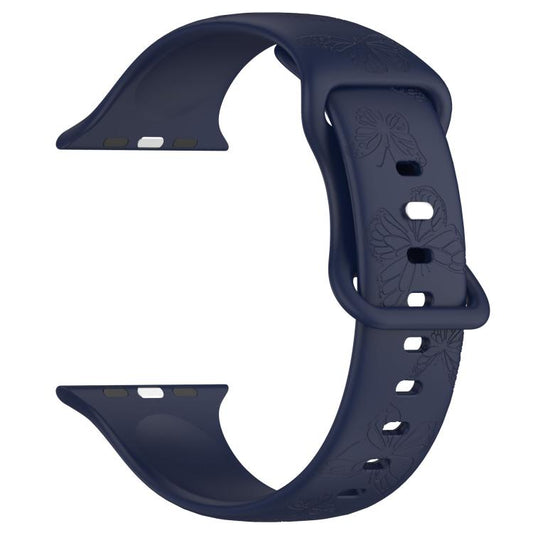 For Apple Watch 42mm / 41mm / 40mm / 38mm Kalebol 8-shaped Buckle Butterfly Embossed Silicone Watch Band(Dark Blue) - Watch Bands by Kalebol | Online Shopping UK | buy2fix