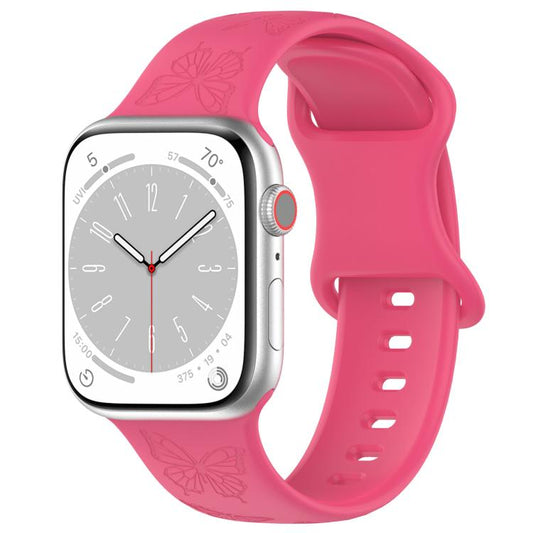 For Apple Watch 42mm / 41mm / 40mm / 38mm Kalebol 8-shaped Buckle Butterfly Embossed Silicone Watch Band(Peach Red) - Watch Bands by Kalebol | Online Shopping UK | buy2fix