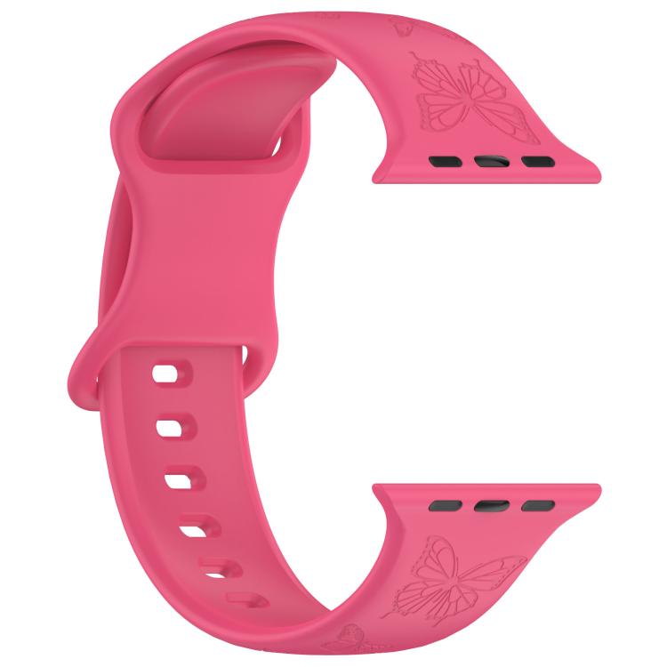 For Apple Watch 42mm / 41mm / 40mm / 38mm Kalebol 8-shaped Buckle Butterfly Embossed Silicone Watch Band(Peach Red) - Watch Bands by Kalebol | Online Shopping UK | buy2fix