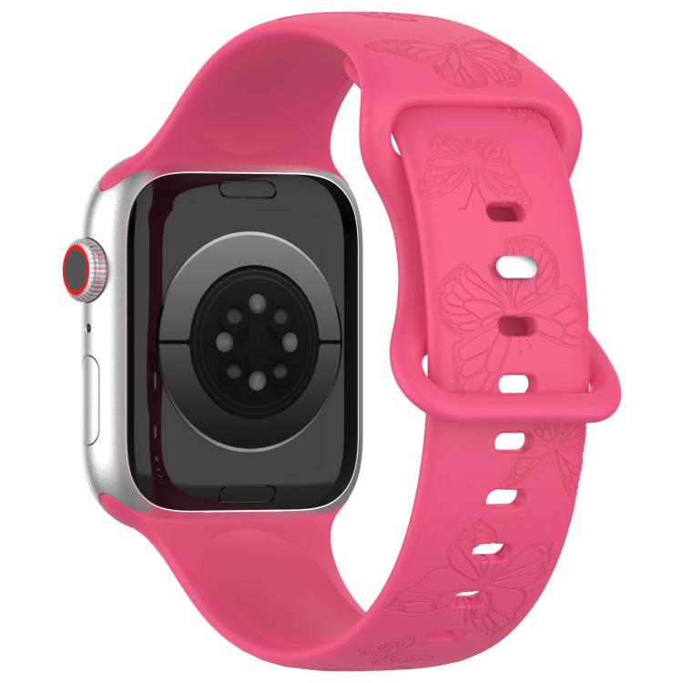 For Apple Watch 42mm / 41mm / 40mm / 38mm Kalebol 8-shaped Buckle Butterfly Embossed Silicone Watch Band(Peach Red) - Watch Bands by Kalebol | Online Shopping UK | buy2fix