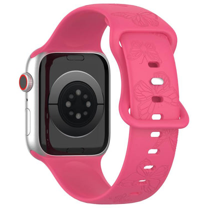 For Apple Watch 42mm / 41mm / 40mm / 38mm Kalebol 8-shaped Buckle Butterfly Embossed Silicone Watch Band(Peach Red) - Watch Bands by Kalebol | Online Shopping UK | buy2fix