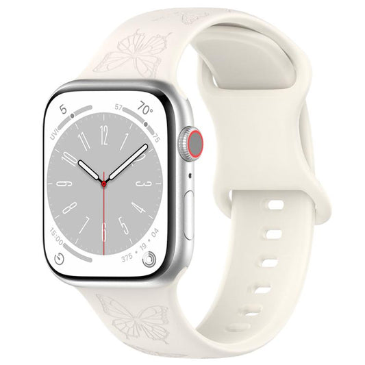 For Apple Watch 42mm / 41mm / 40mm / 38mm Kalebol 8-shaped Buckle Butterfly Embossed Silicone Watch Band(Starlight) - Watch Bands by Kalebol | Online Shopping UK | buy2fix