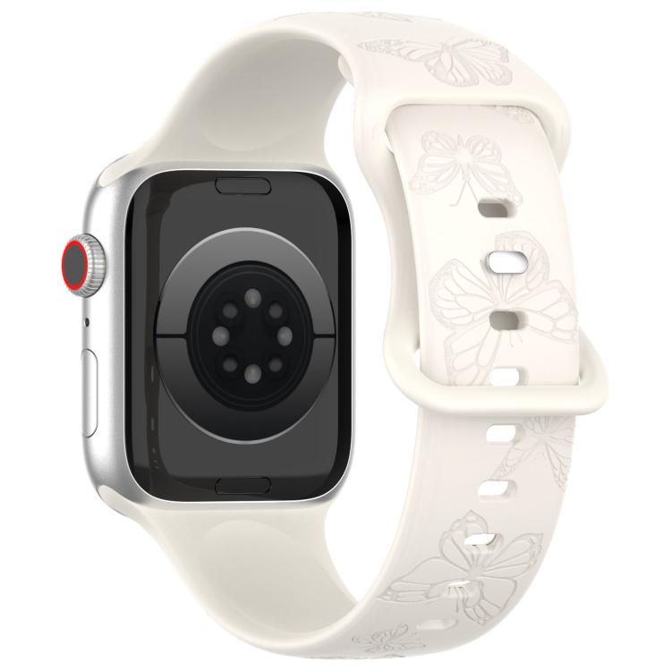For Apple Watch 42mm / 41mm / 40mm / 38mm Kalebol 8-shaped Buckle Butterfly Embossed Silicone Watch Band(Starlight) - Watch Bands by Kalebol | Online Shopping UK | buy2fix