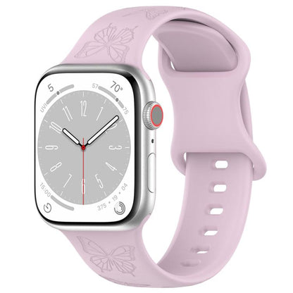 For Apple Watch 42mm / 41mm / 40mm / 38mm Kalebol 8-shaped Buckle Butterfly Embossed Silicone Watch Band(Lavender) - Watch Bands by Kalebol | Online Shopping UK | buy2fix
