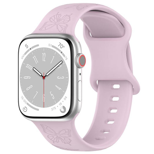 For Apple Watch 42mm / 41mm / 40mm / 38mm Kalebol 8-shaped Buckle Butterfly Embossed Silicone Watch Band(Lavender) - Watch Bands by Kalebol | Online Shopping UK | buy2fix