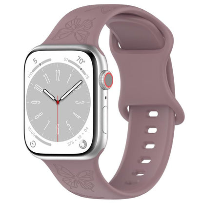 For Apple Watch 42mm / 41mm / 40mm / 38mm Kalebol 8-shaped Buckle Butterfly Embossed Silicone Watch Band(Smoky Purple) - Watch Bands by Kalebol | Online Shopping UK | buy2fix