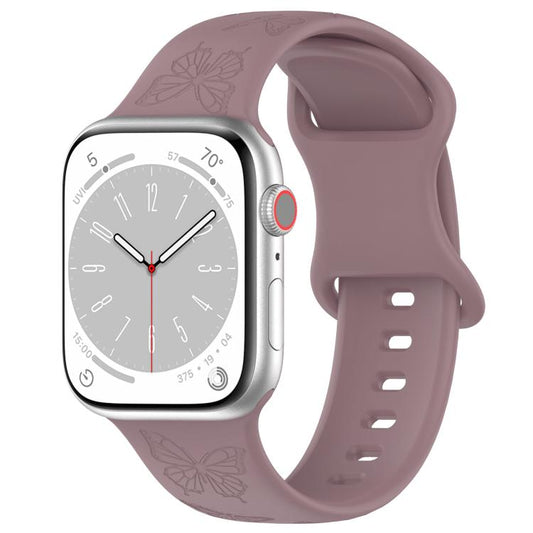 For Apple Watch 42mm / 41mm / 40mm / 38mm Kalebol 8-shaped Buckle Butterfly Embossed Silicone Watch Band(Smoky Purple) - Watch Bands by Kalebol | Online Shopping UK | buy2fix