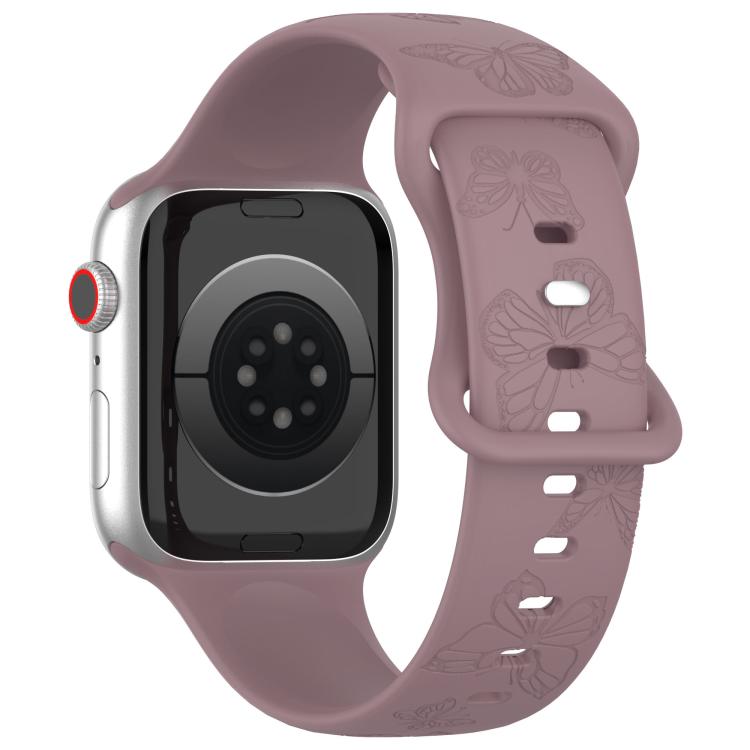 For Apple Watch 42mm / 41mm / 40mm / 38mm Kalebol 8-shaped Buckle Butterfly Embossed Silicone Watch Band(Smoky Purple) - Watch Bands by Kalebol | Online Shopping UK | buy2fix