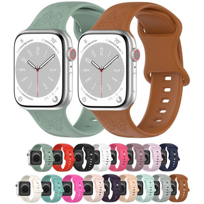 For Apple Watch 42mm / 41mm / 40mm / 38mm Kalebol 8-shaped Buckle Butterfly Embossed Silicone Watch Band(Black) - Watch Bands by Kalebol | Online Shopping UK | buy2fix