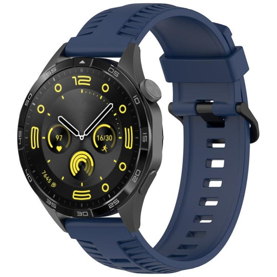 20mm Kalebol Black Buckle Tire Pattern Silicone Watch Band(Navy Blue)