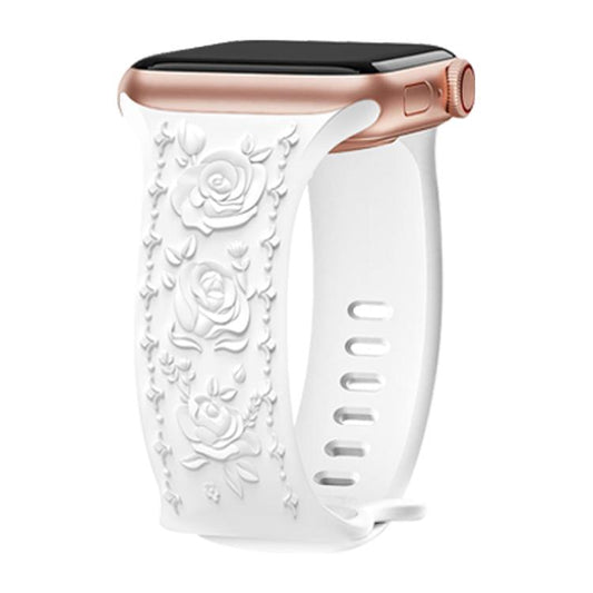For Apple Watch 42mm / 41mm / 40mm / 38mm Kalebol 8-shaped Buckle Rose Embossed Silicone Watch Band(White) - Watch Bands by Kalebol | Online Shopping UK | buy2fix
