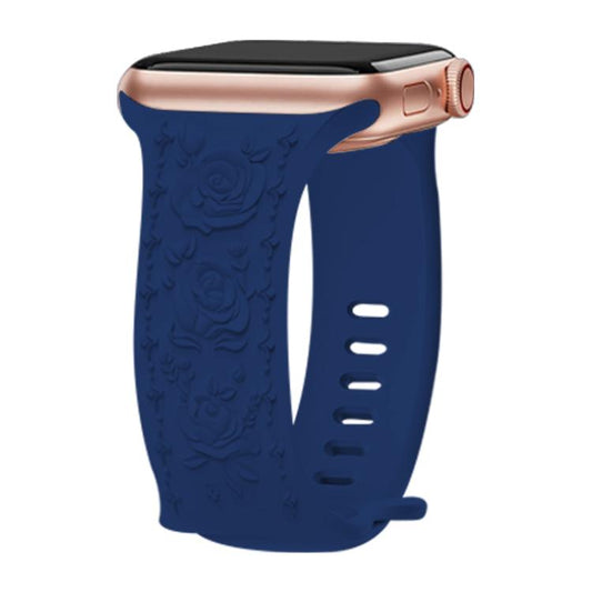 For Apple Watch 42mm / 41mm / 40mm / 38mm Kalebol 8-shaped Buckle Rose Embossed Silicone Watch Band(Navy Blue) - Watch Bands by Kalebol | Online Shopping UK | buy2fix