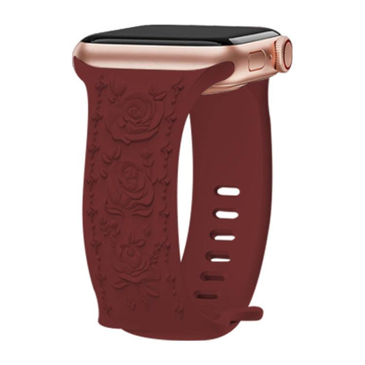 For Apple Watch 42mm / 41mm / 40mm / 38mm Kalebol 8-shaped Buckle Rose Embossed Silicone Watch Band(Wine Red) - Watch Bands by Kalebol | Online Shopping UK | buy2fix