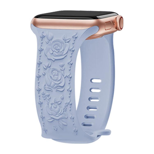 For Apple Watch 42mm / 41mm / 40mm / 38mm Kalebol 8-shaped Buckle Rose Embossed Silicone Watch Band(Light Blue) - Watch Bands by Kalebol | Online Shopping UK | buy2fix