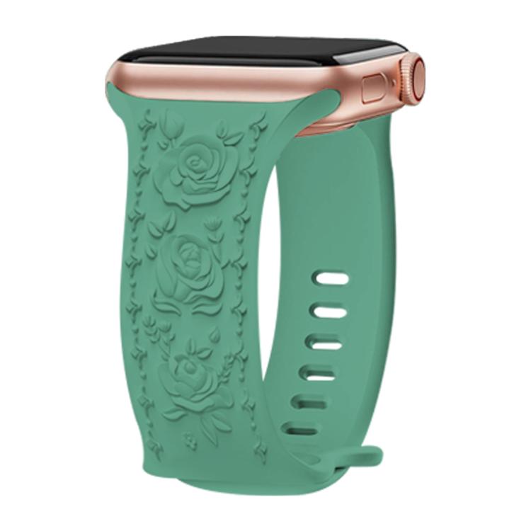 For Apple Watch 42mm / 41mm / 40mm / 38mm Kalebol 8-shaped Buckle Rose Embossed Silicone Watch Band(Pine Green) - Watch Bands by Kalebol | Online Shopping UK | buy2fix