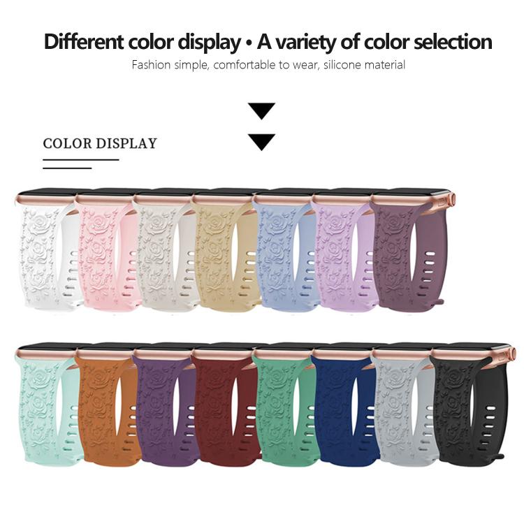 For Apple Watch 42mm / 41mm / 40mm / 38mm Kalebol 8-shaped Buckle Rose Embossed Silicone Watch Band(Lavender) - Watch Bands by Kalebol | Online Shopping UK | buy2fix