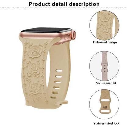 For Apple Watch 42mm / 41mm / 40mm / 38mm Kalebol 8-shaped Buckle Rose Embossed Silicone Watch Band(White) - Watch Bands by Kalebol | Online Shopping UK | buy2fix