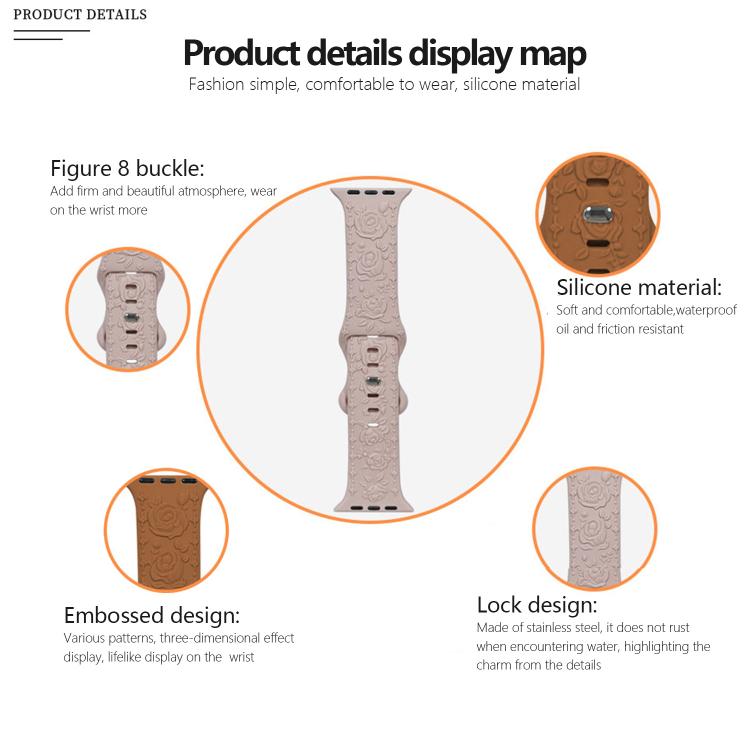 For Apple Watch 42mm / 41mm / 40mm / 38mm Kalebol 8-shaped Buckle Rose Embossed Silicone Watch Band(Wine Red) - Watch Bands by Kalebol | Online Shopping UK | buy2fix