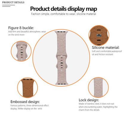 For Apple Watch 42mm / 41mm / 40mm / 38mm Kalebol 8-shaped Buckle Rose Embossed Silicone Watch Band(Wine Red) - Watch Bands by Kalebol | Online Shopping UK | buy2fix