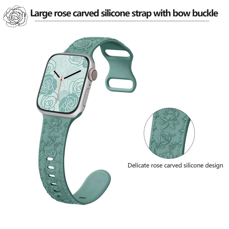 For Apple Watch 42mm / 41mm / 40mm / 38mm Kalebol 8-shaped Buckle Rose Embossed Silicone Watch Band(Wine Red) - Watch Bands by Kalebol | Online Shopping UK | buy2fix