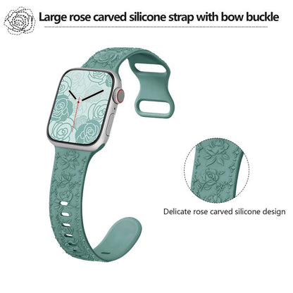 For Apple Watch 42mm / 41mm / 40mm / 38mm Kalebol 8-shaped Buckle Rose Embossed Silicone Watch Band(Wine Red) - Watch Bands by Kalebol | Online Shopping UK | buy2fix