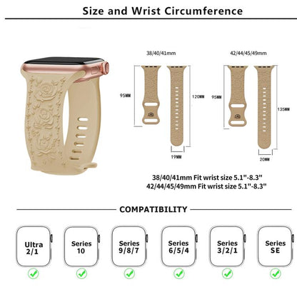 For Apple Watch 42mm / 41mm / 40mm / 38mm Kalebol 8-shaped Buckle Rose Embossed Silicone Watch Band(Brown) - Watch Bands by Kalebol | Online Shopping UK | buy2fix